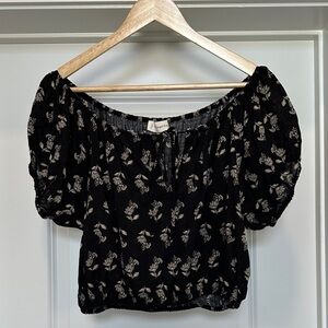 Floral Black Puff Sleeve Top